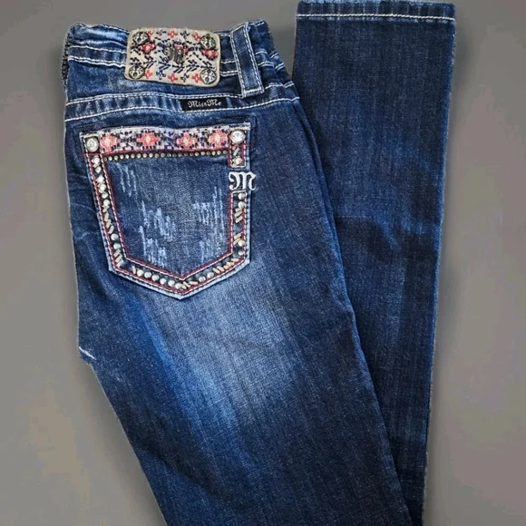 Miss Me Dark Blue Boot Cut Jeans with Embellished Pockets - Picture 2 of 8